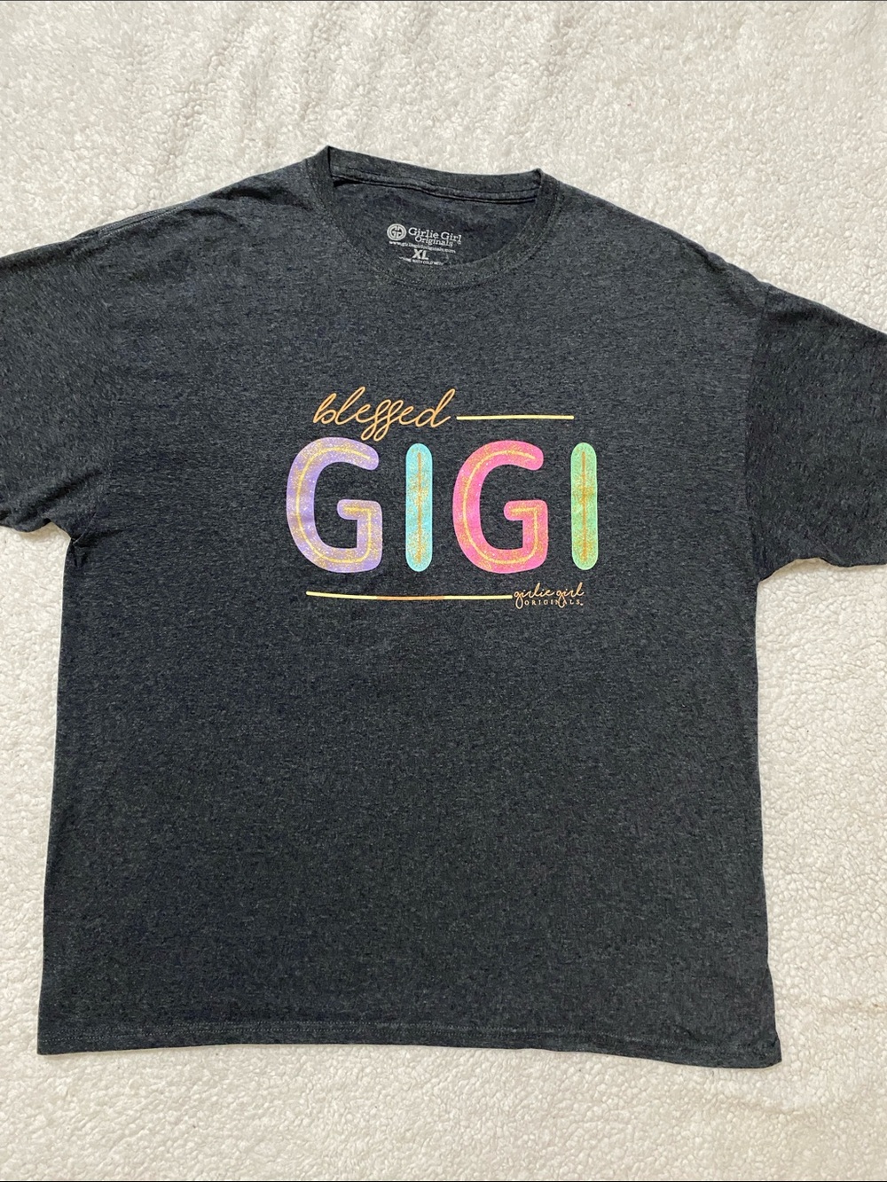 Girlie Girl Originals “Blessed GIGI” charcoal grey tee women’s size XL